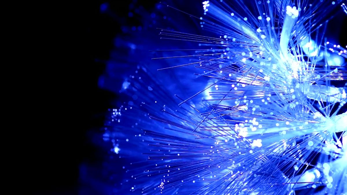 A bundle of glowing fibre optic strands